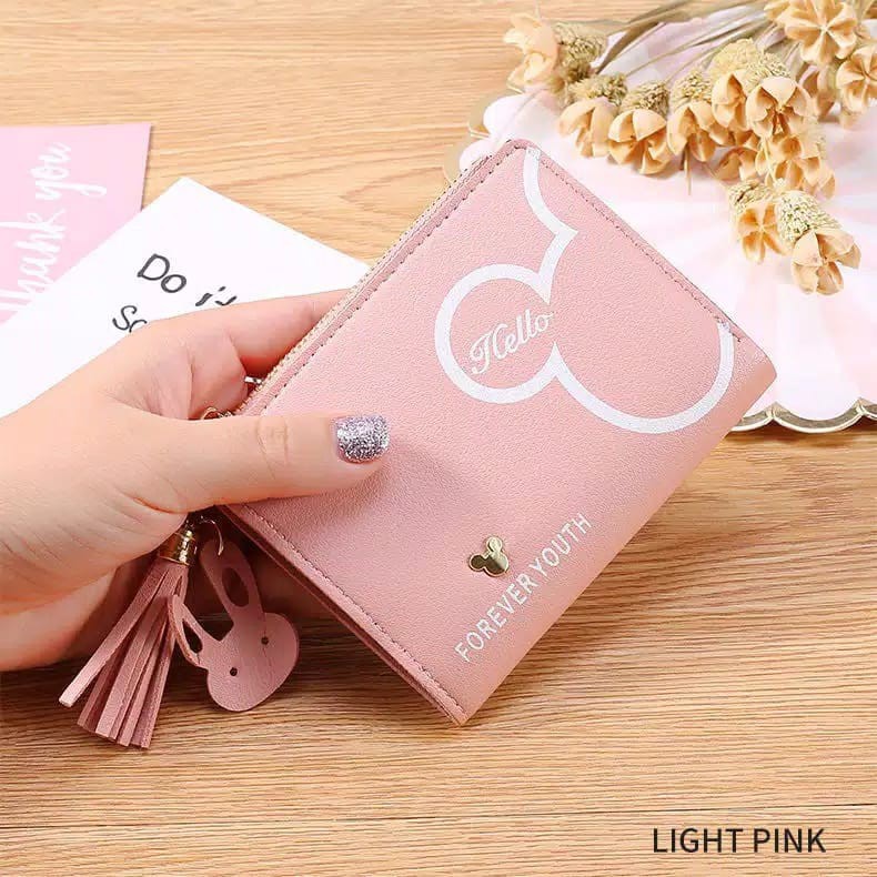 (FY) COD Dompet Wanita Import Murah Dompet Lipat Kecil Lucu Cantik Dompet murah  cantik real pic-PINK MUDA