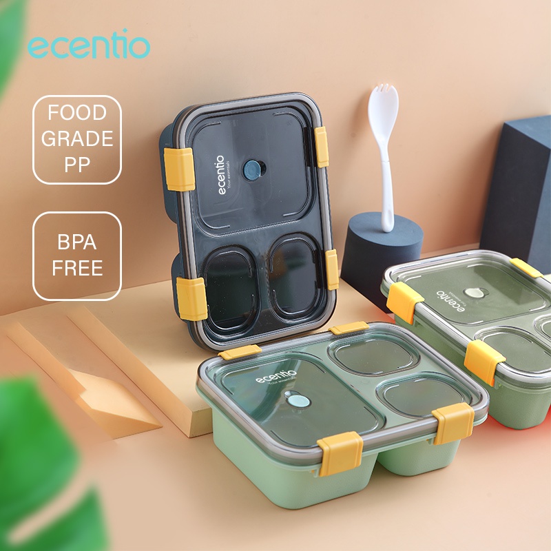 ecentio tempat makan set lunch box set tas 3/4 Grid lunch box set anti tumpah kotak makan plastik kotak makanan kotak bekal