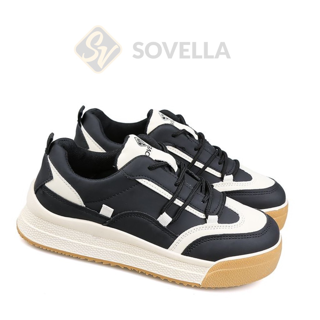 SOVELLA Cercei Sepatu Sneakers Sport Brown Hitam Wanita Import-1