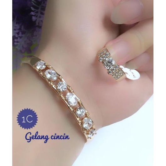 (JUN) TERMURAH Set Perhiasan Lapis Emas Xuping Gelang Cincin Permata Cantik Modis Titanium Gold
