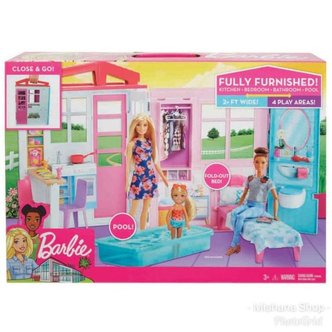 [Termurah] Rumah Boneka Barbie Mattel Doll House Kitchen Pool Bedroom Bathroom [Mainan Anak Dan Bayi