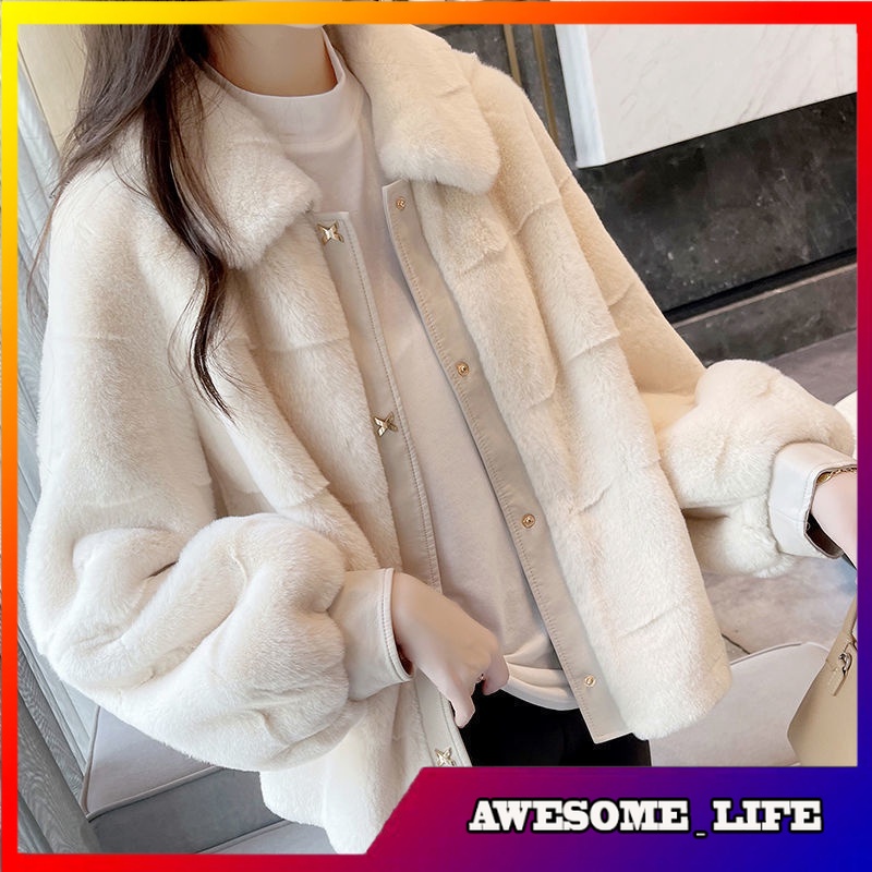 Jaket Wol Wanita Korea Danish Mink Faux Fur Women's  Autumn and Winter New Cotton Padded Mink-like W