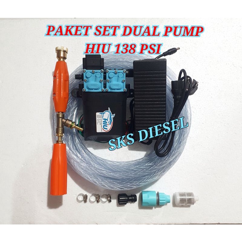 PAKET SET SELANG Dual Double Pump Doorsmeer Mini Steam Jetcleaner 138 Psi Hiu Dinamo Sprayer 12V