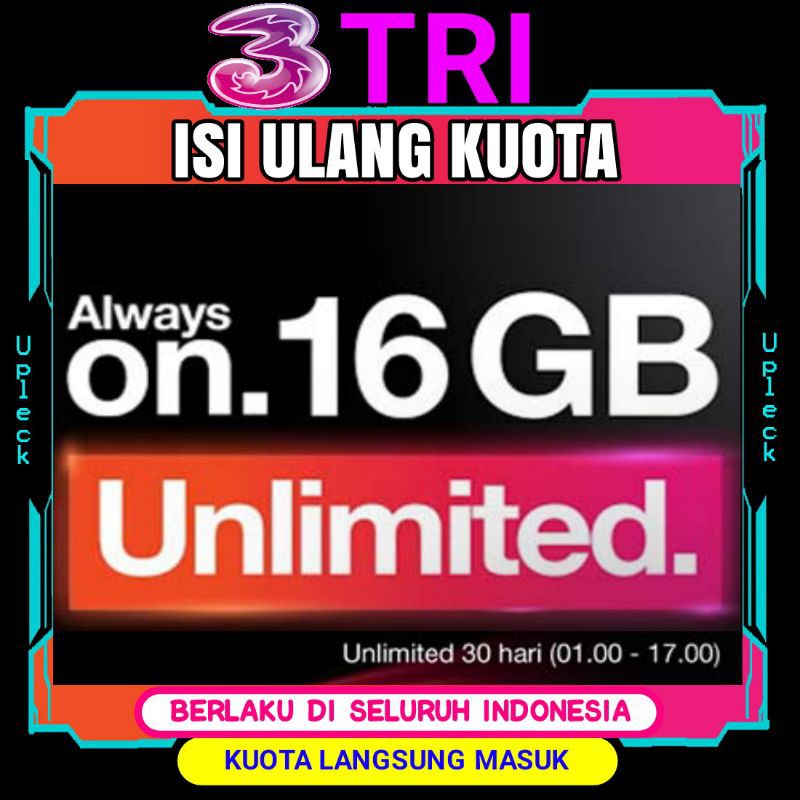 Tri Data Aon 16gb Unlimited Semua Apk Dan 16 Gb Pulsa 2k Always On Termurah Shopee Indonesia