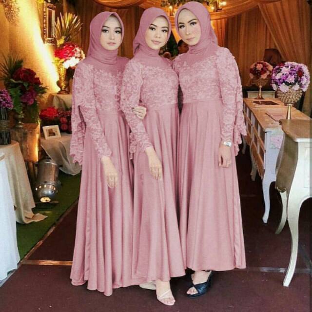 BISA COD - maxi viola jersey rumbai brukat - gamis muslim - fashion - harga grosir