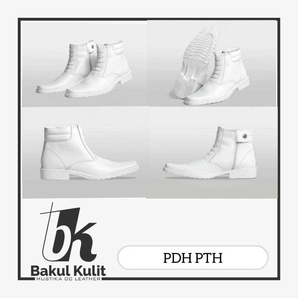 SEPATU PDH PUTIH UNTUK PRIA PASKIBRA TNI TANPA TALI DENGAN RESLETING KULIT ASLI