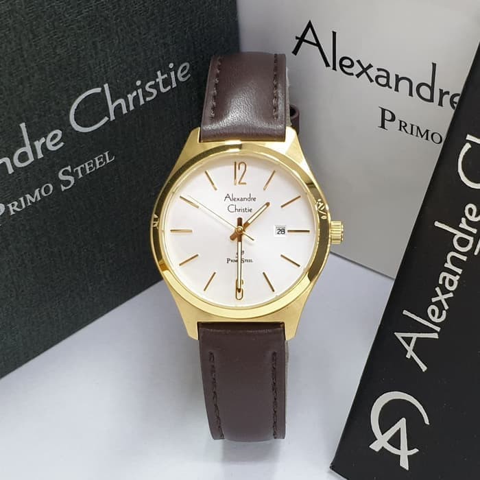 Jam Tangan Kulit Wanita Alexandre Christie AC1009 / AC 1009 Brown Gold Original