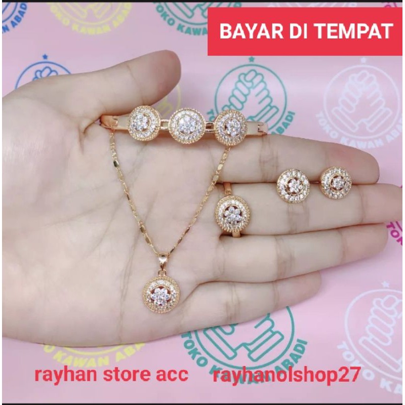 XUPING SET PERHIASAN WANITA MOTIF PERMATA DAUN PUTIH FHASION WANITA 03