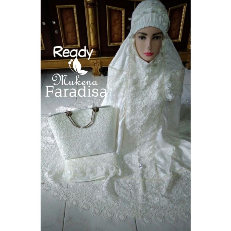 MUKENA BORDIR PRADA SUTRA PARIS RENDA MEWAH MAHAR PENGANTIN MUKENAFARADISA BESAR PUTIH TULANG TASIKM
