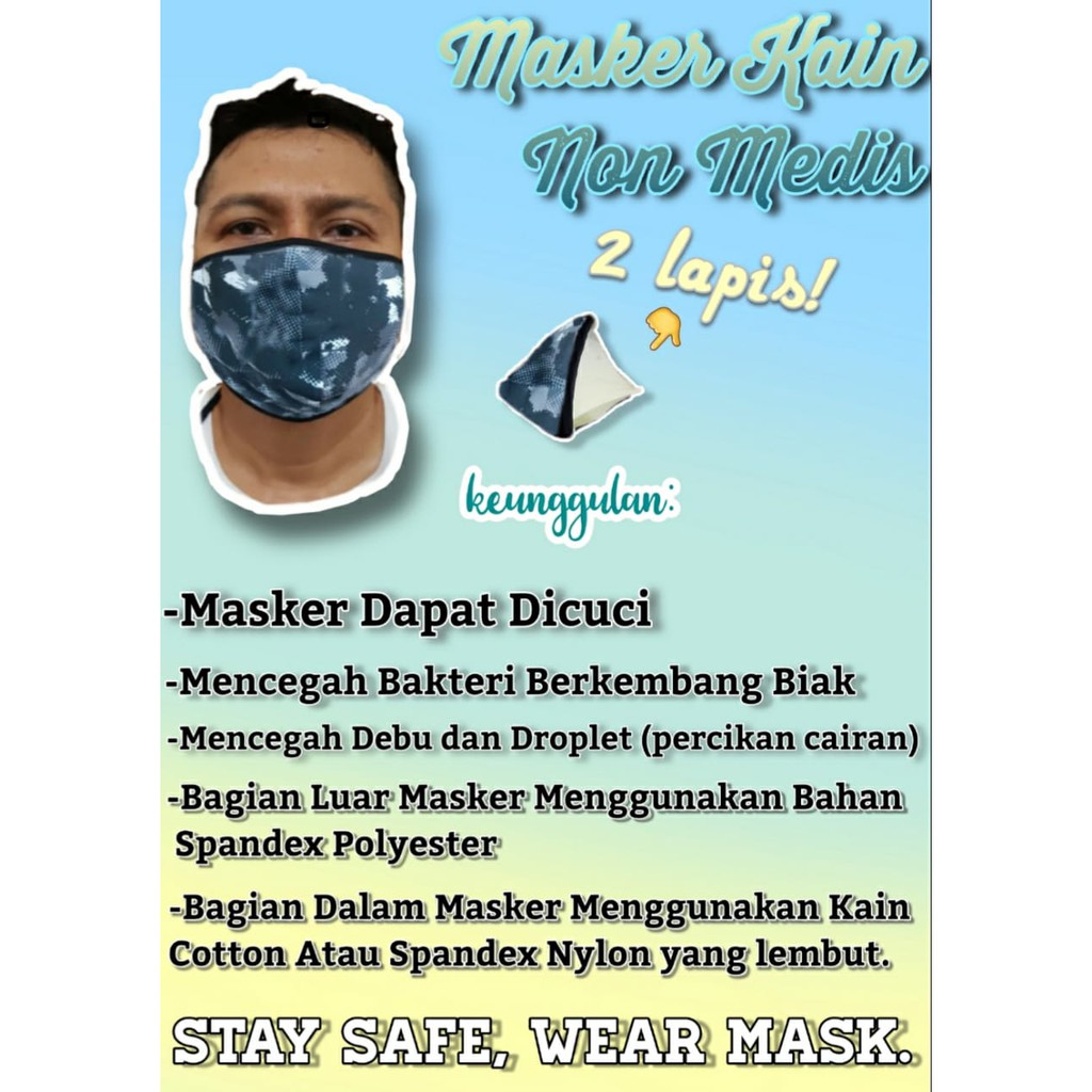 Masker Kain 2 Lapis. Bahan Spandex Polyester. Tali Hijab Panjang ~ABU ARMY~