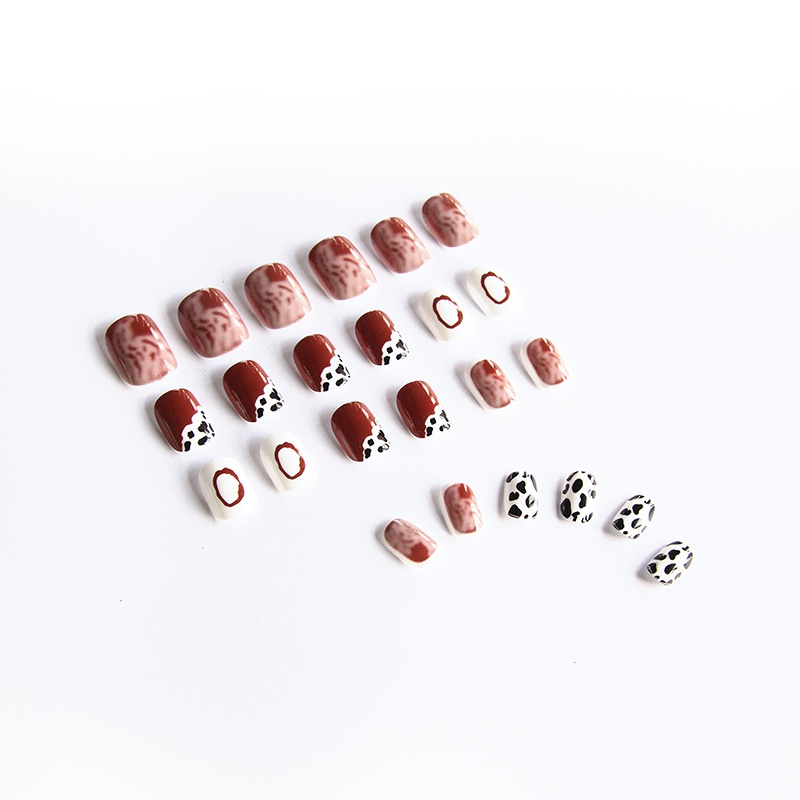 24pcs / Kotak Kuku Palsu Bentuk Kotak Motif Print Leopard Warna Coklat