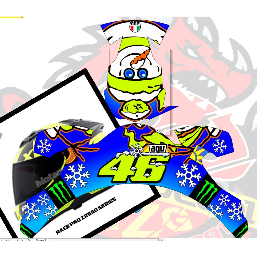 sticker decal helm GM Race Pro VR 46 rossi snowman