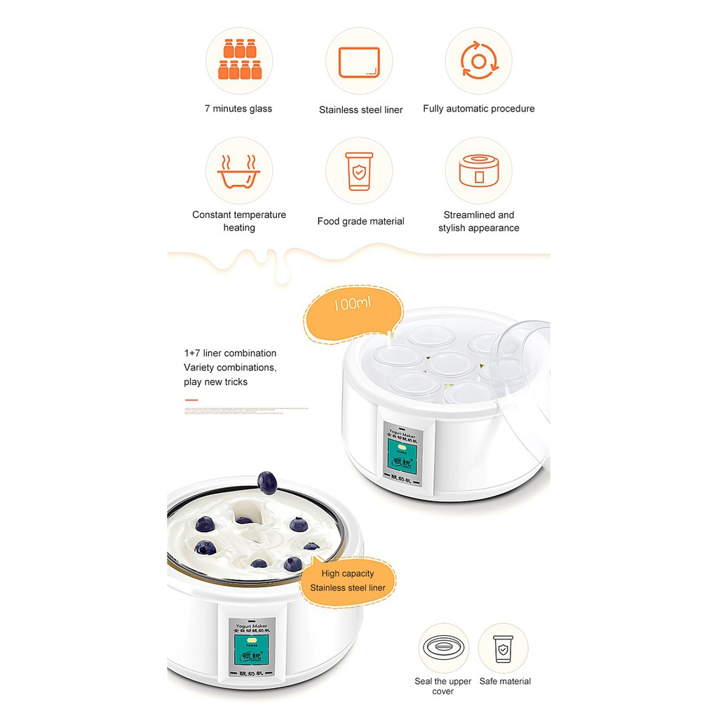 Automatic Electric Yogurt Maker Machine with 7 Cups - 1.5L Capacity