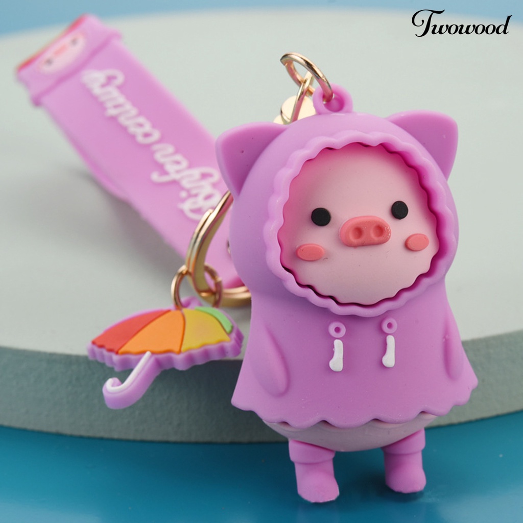 Twowood Gantungan Kunci Bentuk Kartun Babi Dengan Tali Lanyard