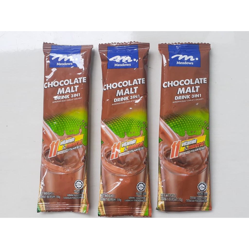 CHOCOLATE MALT Drink 3 In 1 Original Malaysia 30gr  [MEADOWS ] MINUMAN COKELAT SACHET INSTANT MILO D