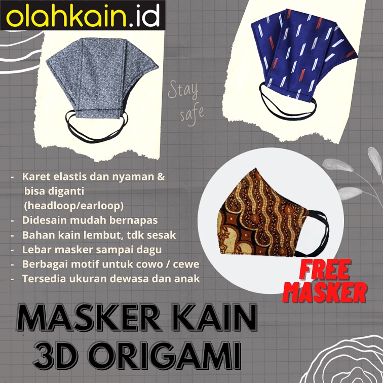 [FREE MASKER BATIK] Masker Kain Motif Baru/Polos Exclusive (3D/Origami) Dewasa/Anak