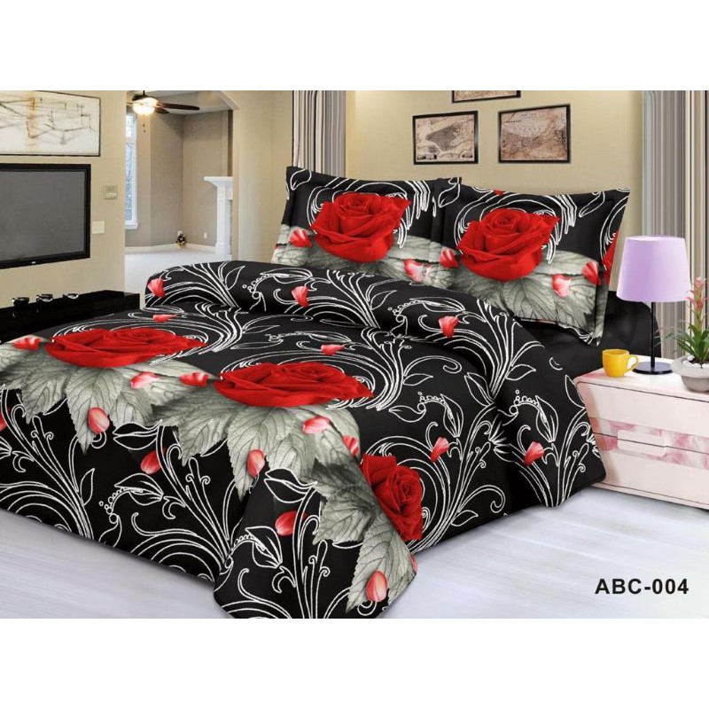 Sprei motif Mawar Merah Hitam Premium 3D Ukuran 180x200