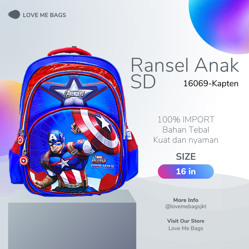 LMB Tas Anak Sekolah Laki Laki SD Import Karakter Superhero Gambar Timbul 6D Hologram Bahan Premium 
