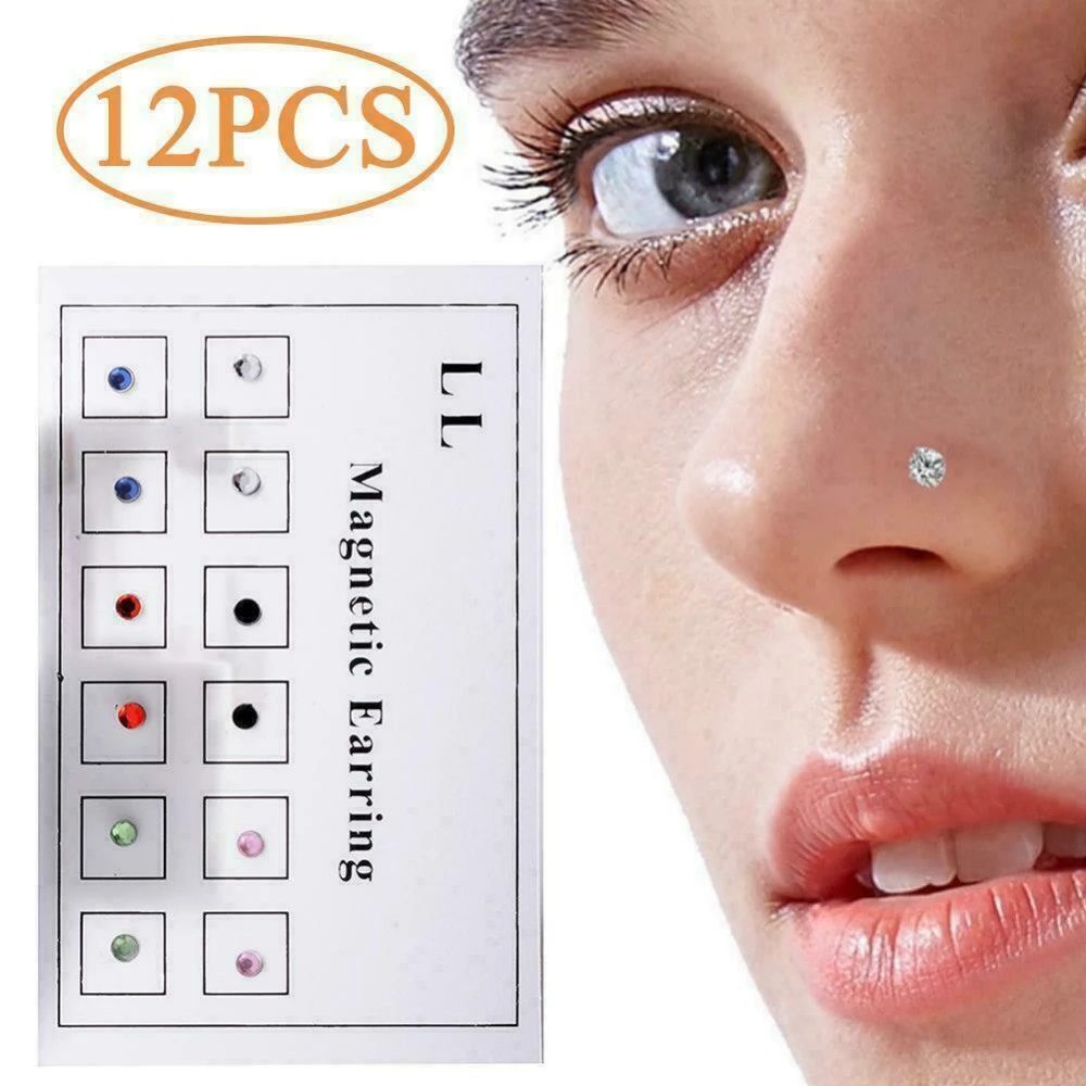 12Pcs / Card Magnetic Non Piercing Ear Stud Lip Studs / Jewelry Nose Studs Stickers