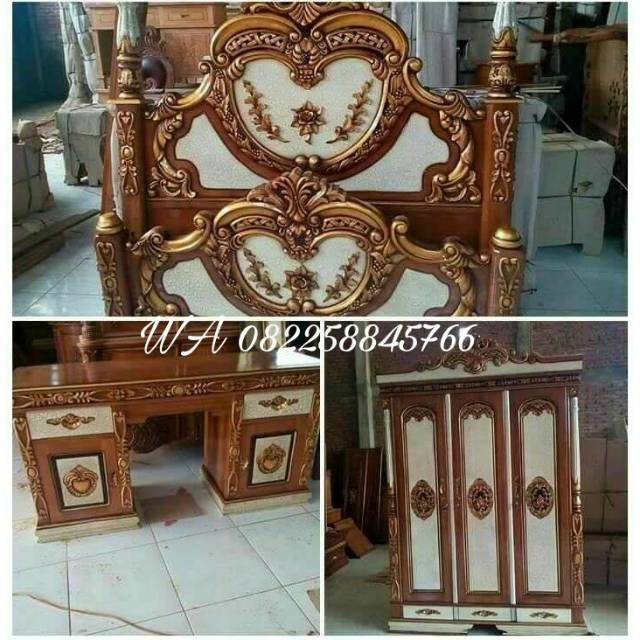 Kamar Set Kayu Jati Ukir Jepara, Lemari Pakaian Tolet Dipan/ Tempat Tidur Ukir Jepara