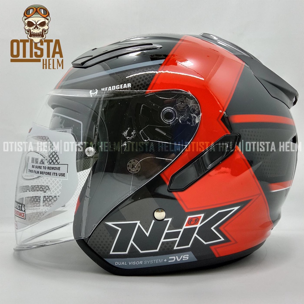 Jual HELM HALF FACE NHK R1 CORAK NAPOLEON BLACK RED DOUBLE VISOR