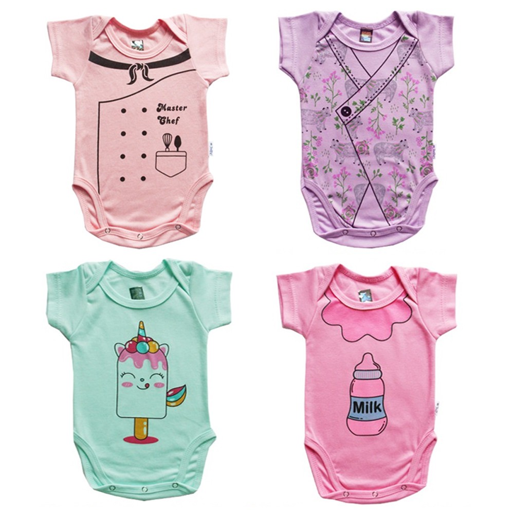 Kazel Bodysuit Chef Girl 4pcs Baju Jumper Bayi Perempuan