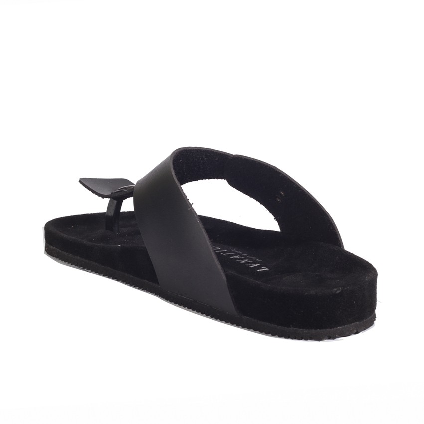 Lexon Full Black | Sendal Tali Kulit Simpel Kayu Pria Cowok Men Sandal Footwear | FORIND x Lvnatica