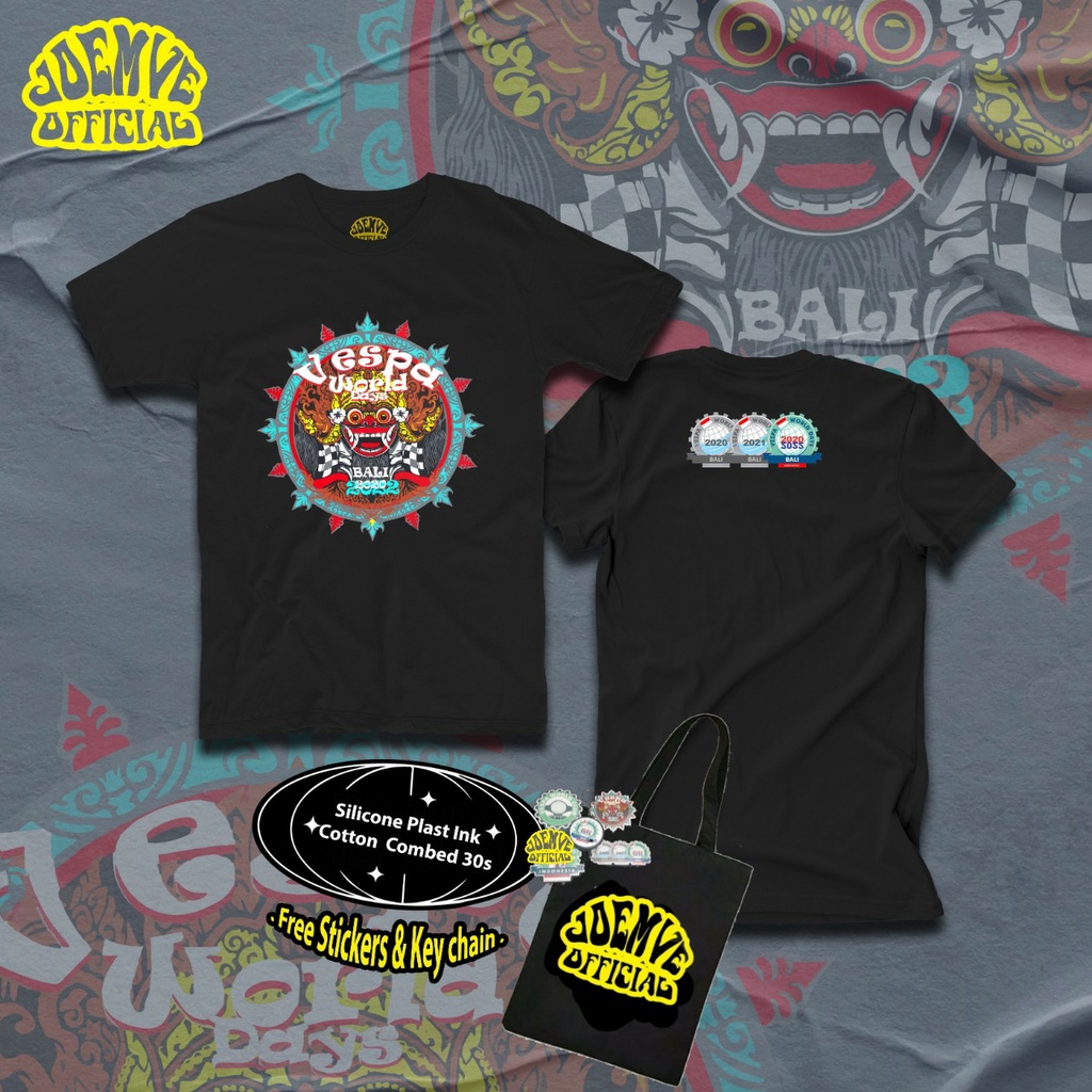 Kaos Vespa World Days Bali 2022 Tshirt VWD Katun Combed Free Totebag Sticker Dan Gantungan Kunci