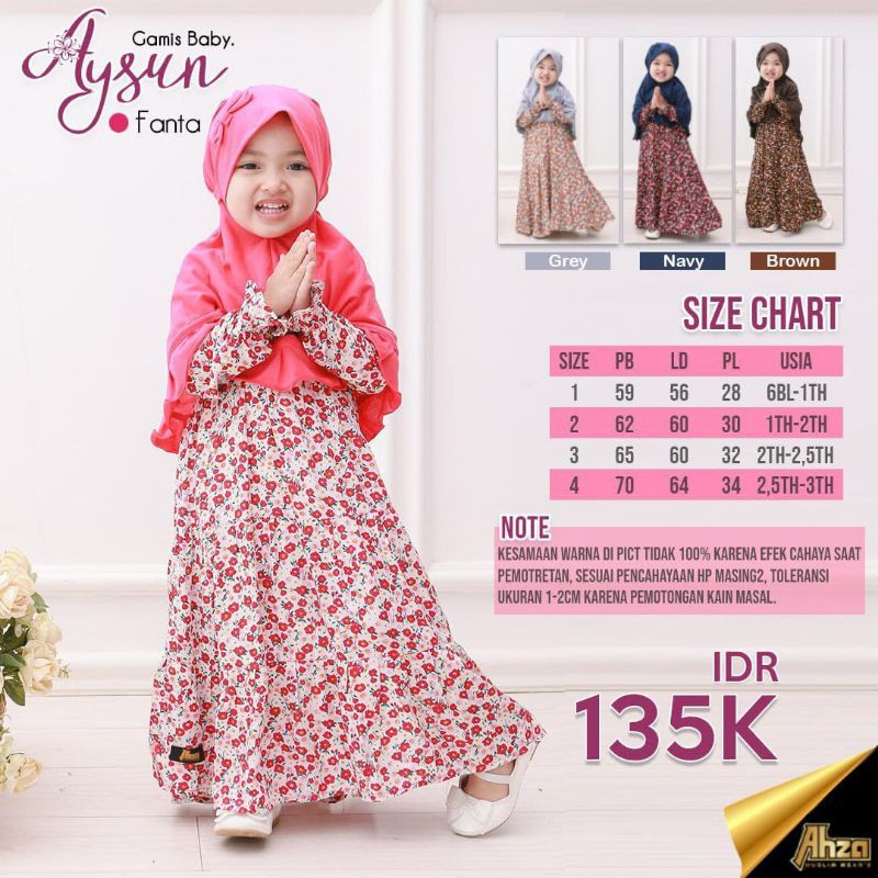 Gamis Baby Bayi Baju Anak Perempuan termasuk jilbab Ahza Aysun Terbaru Motif Bunga Floral