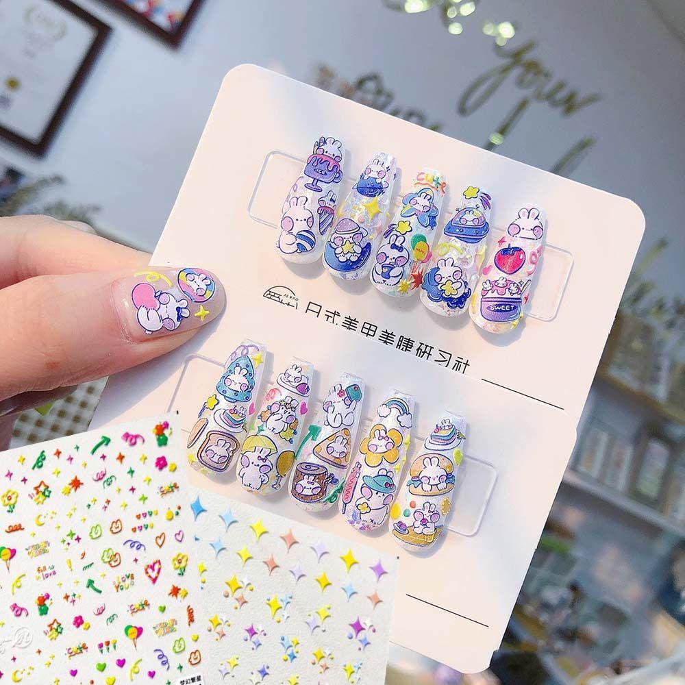 Agustina Stiker Nail Art Indah Jepang 5D Decal Bumi Beruang Kecil Relief Bunny DIY Nail Art