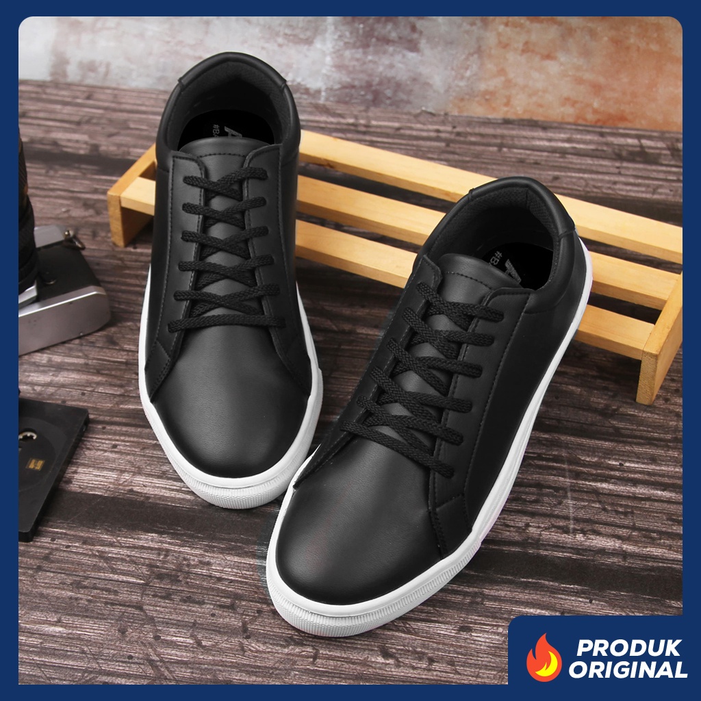 VICTOR BLACK WHITE ORIGINAL x ARF Sepatu Sneakers Hitam Putih Pria Kets Tali Casual Jalan Santai Hangout Mall Main Nongkrong Kondangan Sekolah Kuliah Sporty Distro Fashion Simple Sport Shoes Semi Kulit Premium Skate Footwear Keren Terbaru Kekinian Branded