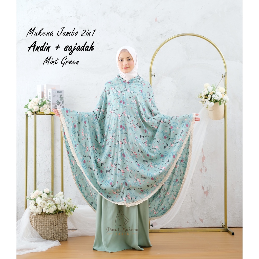 PUSAT GROSIR BELI COD MUKENA + SAJADAH DEWASA JUMBO KATUN RAYON ANDIN | MUKENA BALI ARUNA EXTRA LARGE