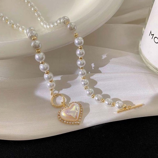 kalung mutiara hati sweet simple pearl love necklace jka242(3E2)