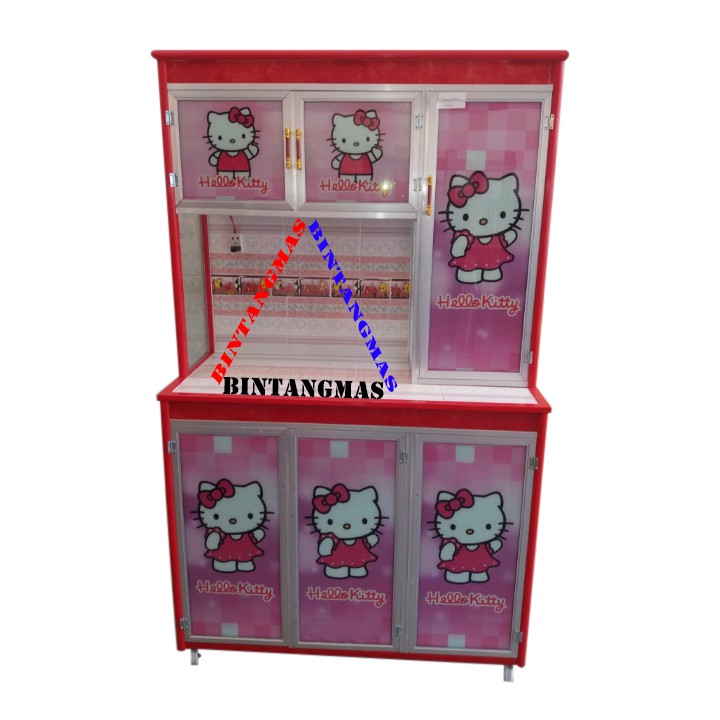 RAK PIRING RODA KAYU KITCHEN SET 3 PINTU HELLO KITTY