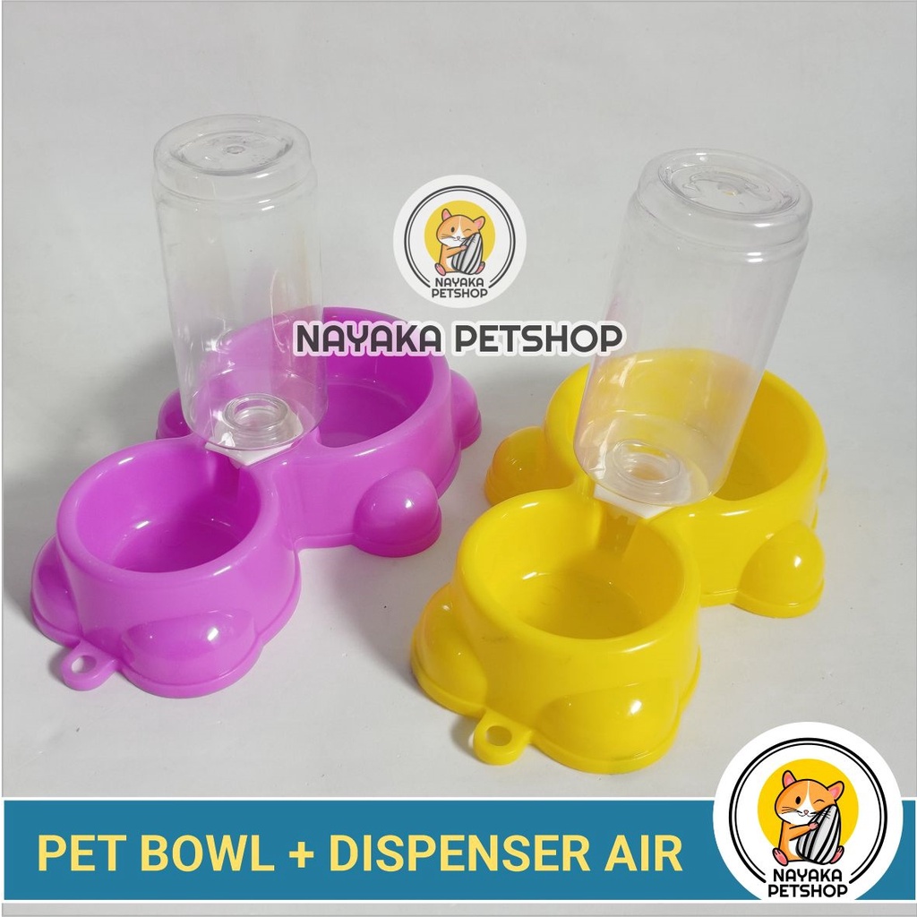 Pet Bowl Dobel Tempat Wadah Makan Botol Dispenser Minum Kucing Kelinci