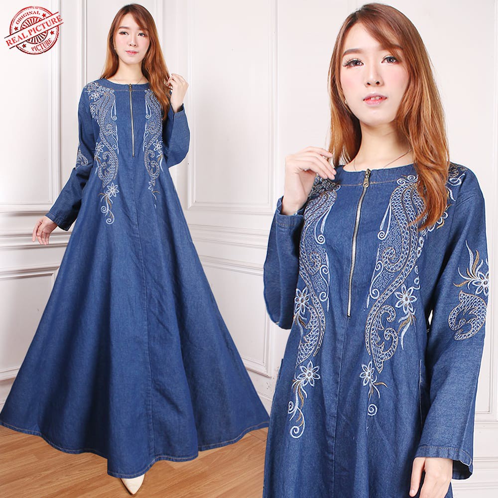 SB Collection Dress Maxi Trifena Longdress Bordir Gamis Jeans Payung Jumbo Wanita