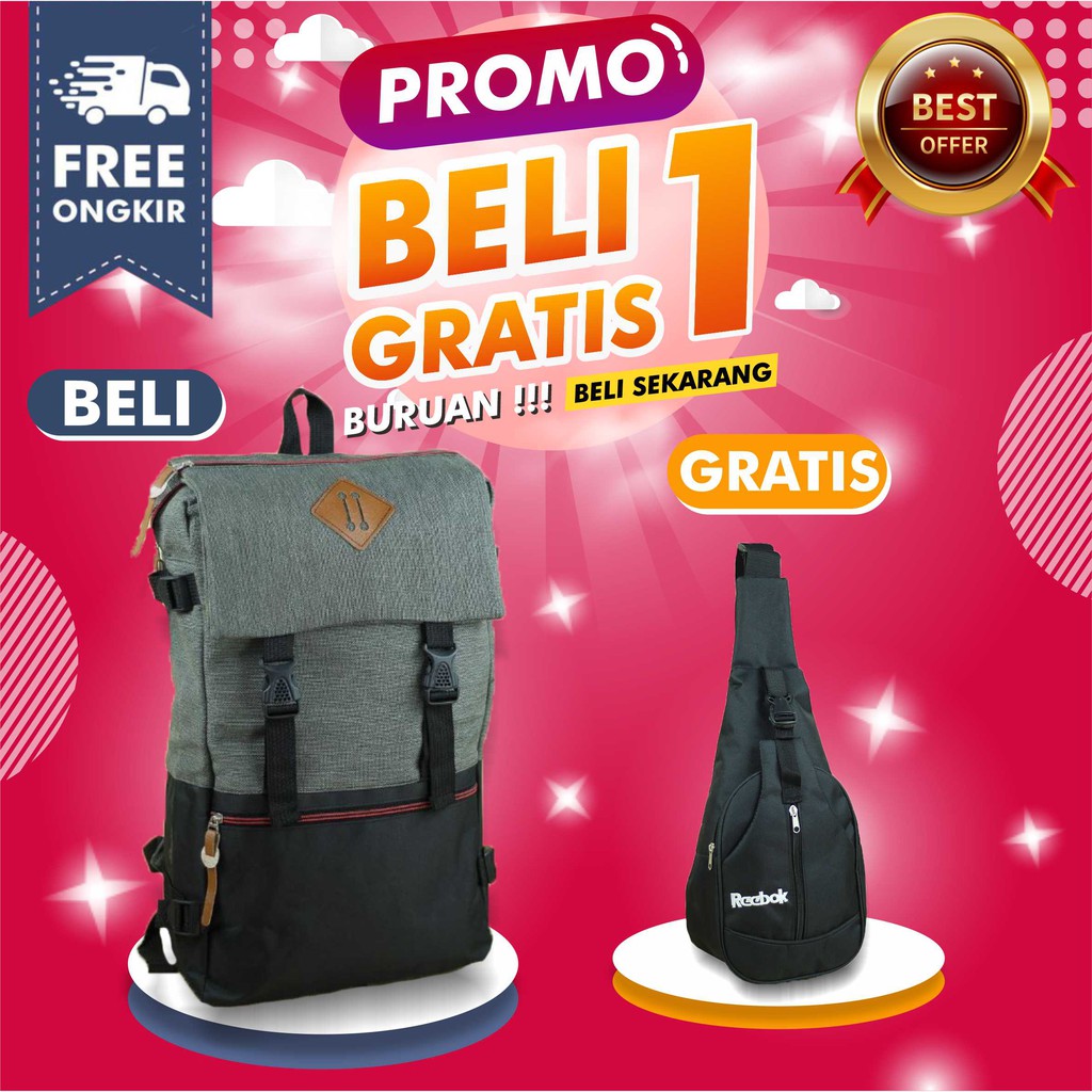 BELI 1 GRATIS 1 TAS RANSEL PRIA SEKOLAH SD SMP SMA KEREN MURAH BARU FREE SELEMPANG PRIA KEREN AWET