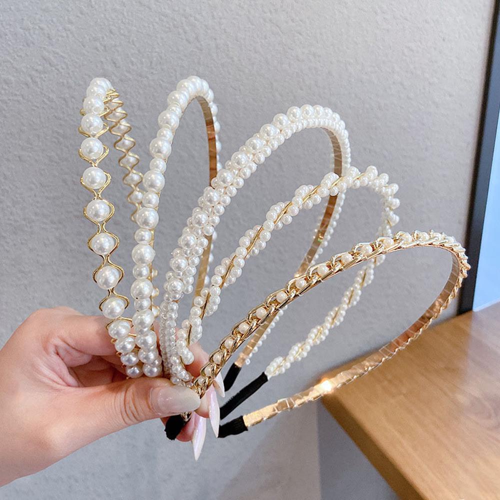Needway   Bando Mutiara Woman Girl Bunga Manik-Manik Busur Gaya Korea Hair Band