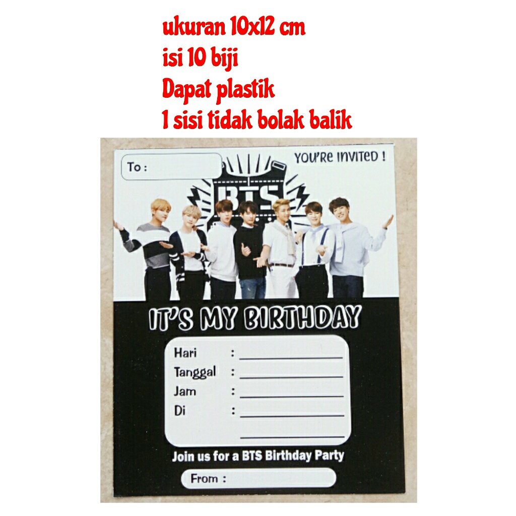 kartu undangan ulang tahun karakter BTS Korea Boyband isi 10 lembar
