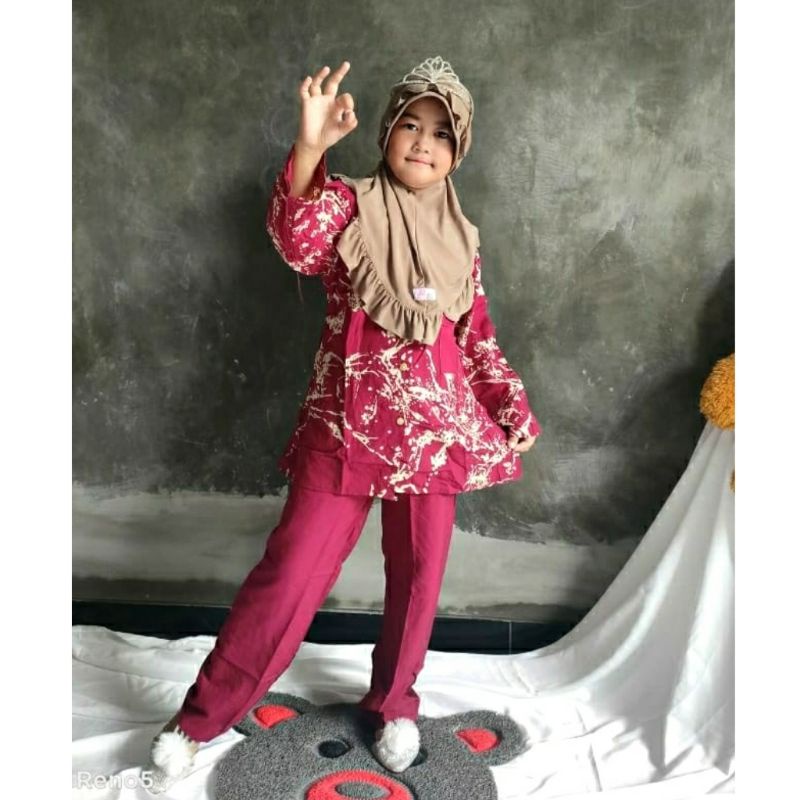 SETELAN RAYON ANAK  MOTIF ABSTRAK KOMBI/SETELAN USIA 4 sampai 11TH / SETELAN ANAK PEREMPUAN.-Maron abstrak