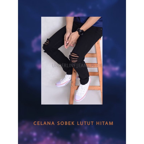 CELANA JEANS SOBEK LUTUT HITAM . CELANA HITAM DESTROYER PANJANG PRIA TERBARU ORIGINAL JEANS HITAM PA