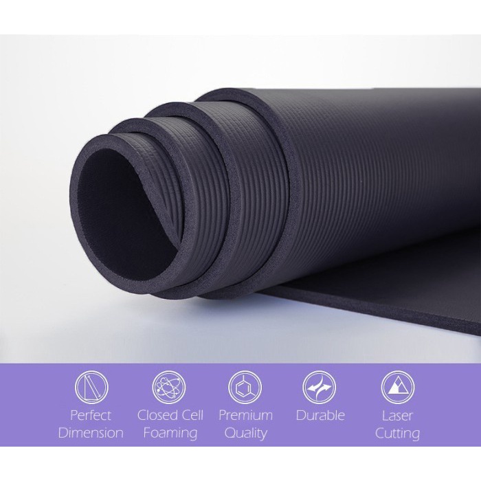 Premium Matras Yoga Mat Tebal 10MM Senam Matt Pilates PVC Camping - Hitam