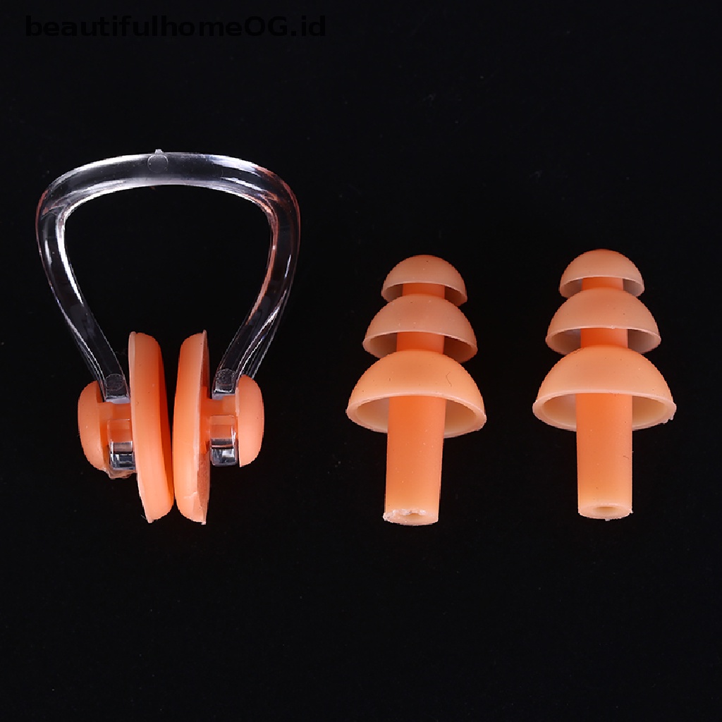 1 set earplug Klip Hidung Bahan Silikon Lembut Tahan Air Untuk Berenang