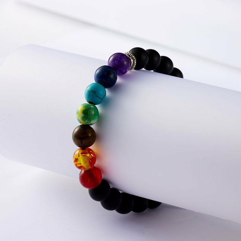 Gelang Manikmanik Batu Lava Vulkanik 7 Chakra Handmade Untuk Meditasi Penyembuhan