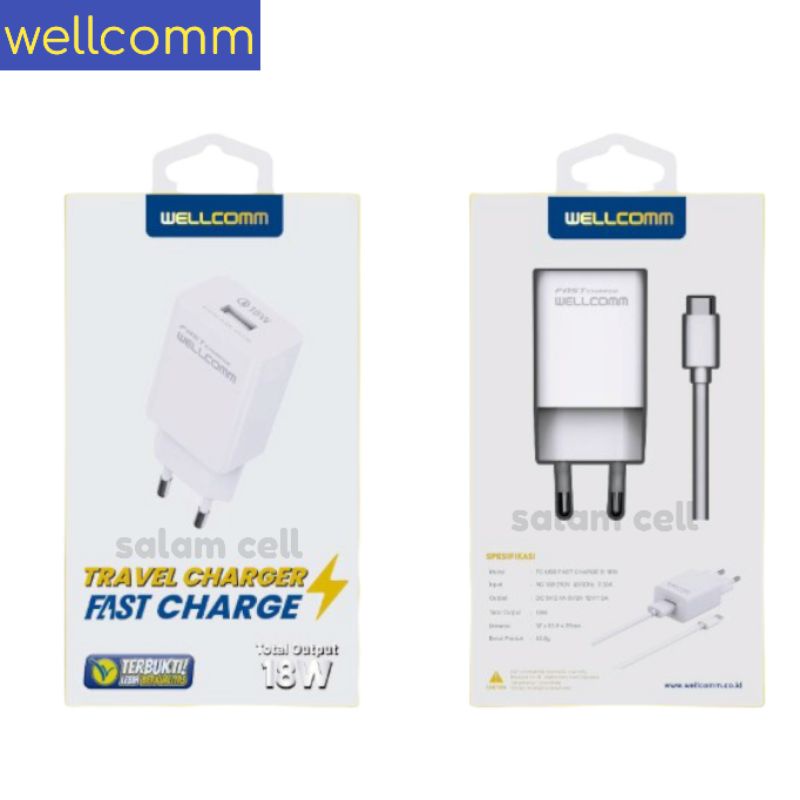 Charger WELLCOMM FAST CHARGE 18W Original Garansi Resmi