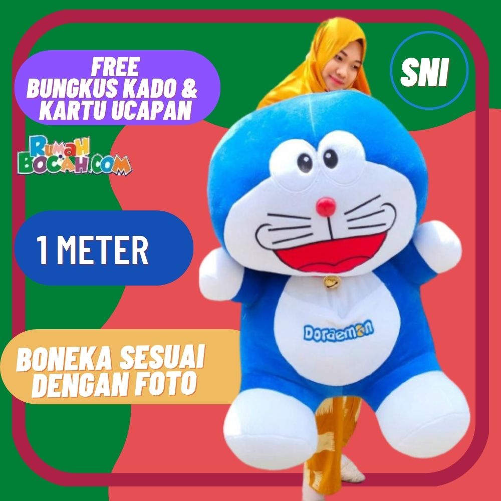 Boneka Doraemon 1 m Meter SNI Jumbo Besar Kucing Doraemon Yelvo Super Jumbo untuk Kado Ulang Tahun K