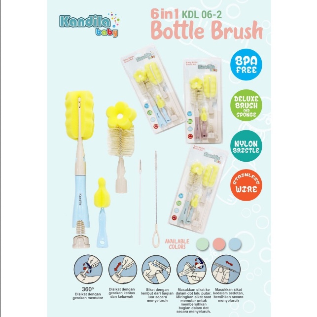 KANDILA sikat botol BABY BOTTLE BRUSH 6IN1 KDL06-2