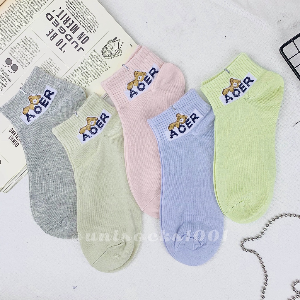 Import Kaos kaki pendek cewe wanita motif lucu 3D karakter pendek woman socks ankle sock tebal bermotif kualitas premium-BEAR AOER E