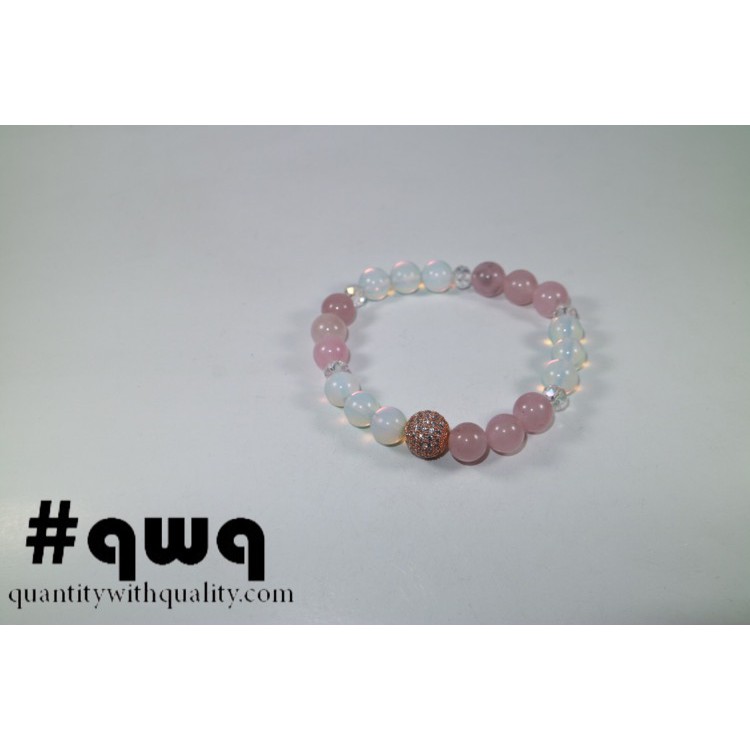 gelang batu unisex cewek casual swarovski opalite moonstone rose