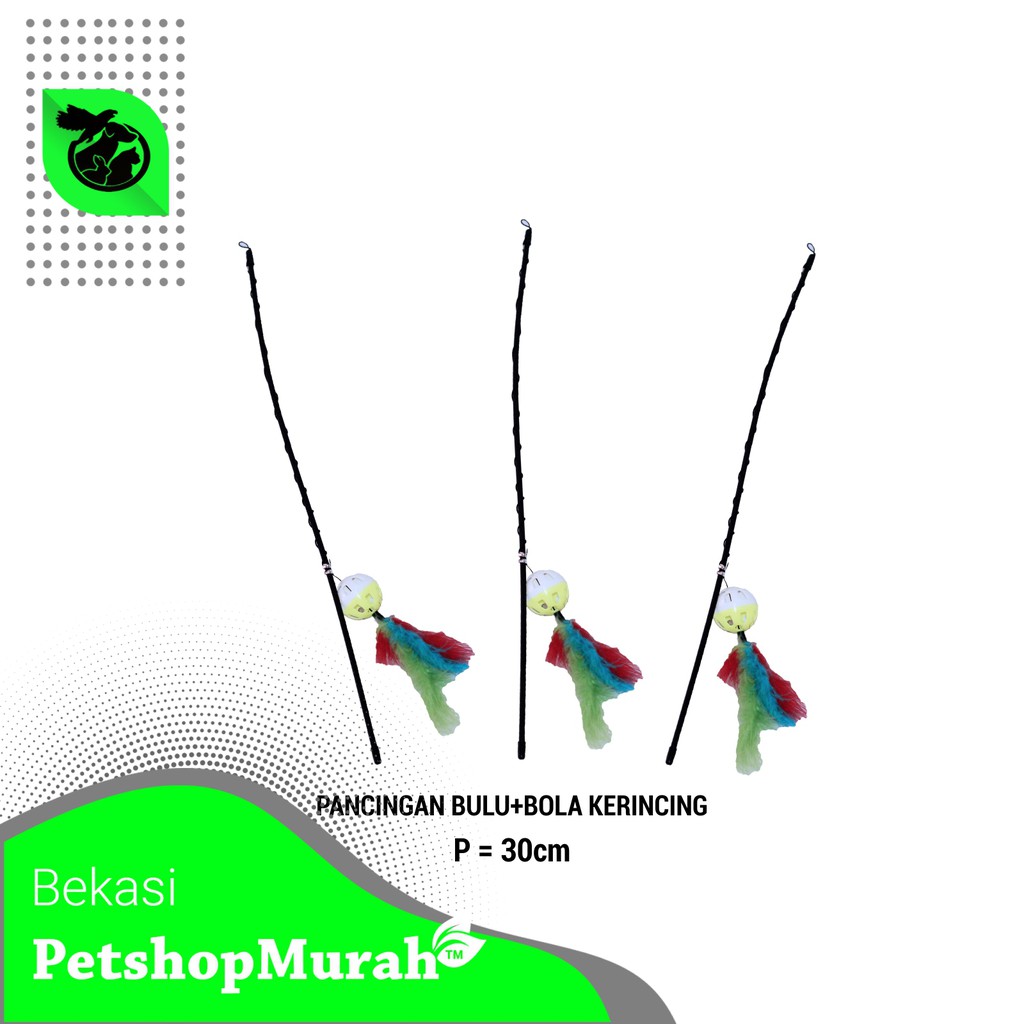 Mainan Kucing Pancingan Bulu + Bel Bunyi Cat Toys Teaser Tongkat Bulu
